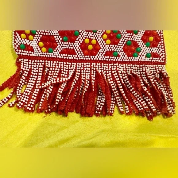 Vintage Beaded Fringe Shoulder Bag Crossbody Red Boho Ethnic Festival Purse HK - Picture 11 of 15